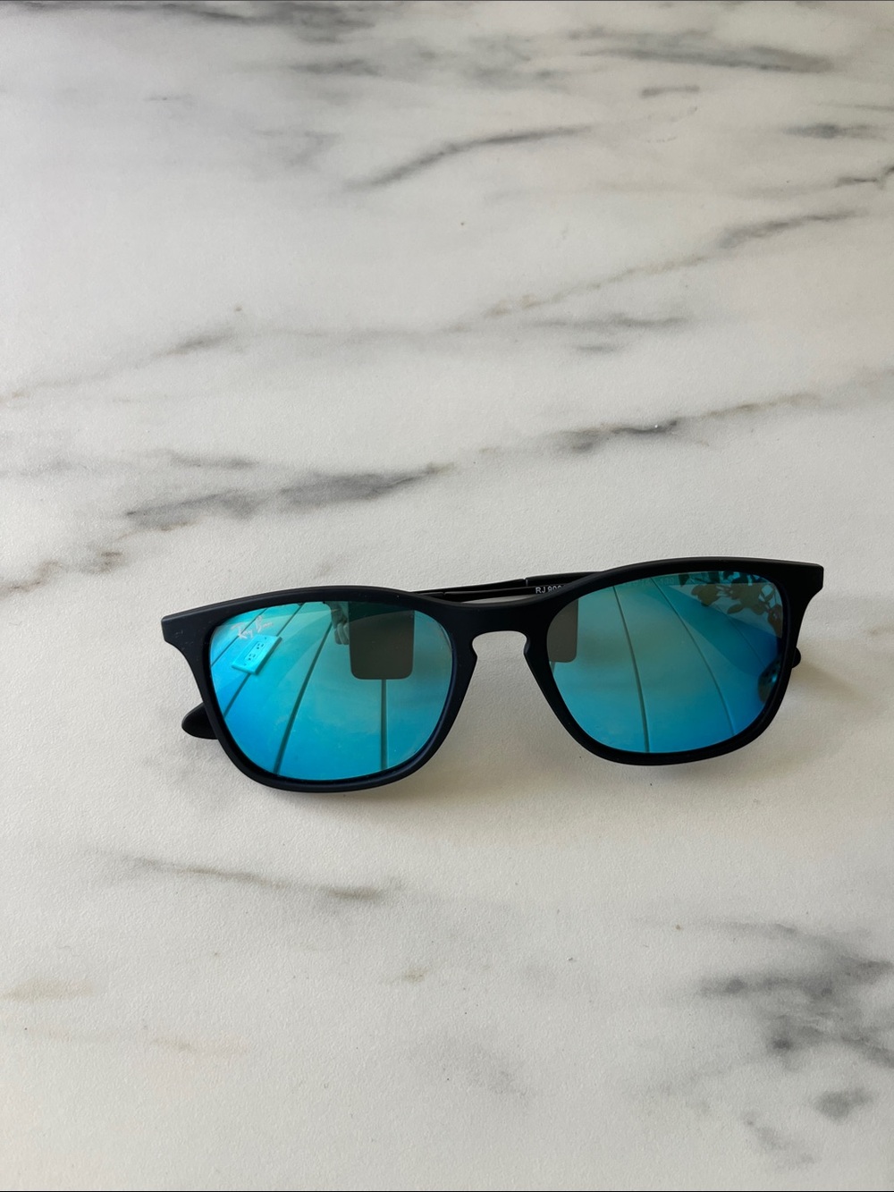 Ray-Ban Kids Black Frame Blue Mirrored Lens Sunglasses